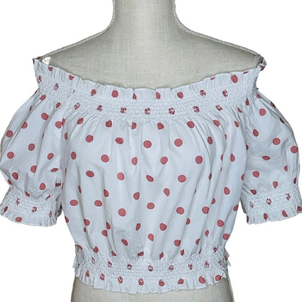 J. CREW Puff-Sleeve Smocked Polka Dot Top, Size Medium - NWT - Picture 3 of 9